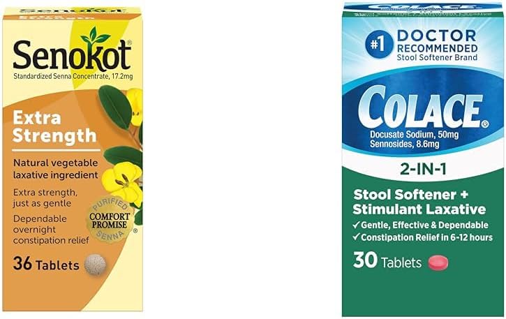 Senokot Extra Strength Natural Vegetable Laxative for Gentle Overnight Relief Constipation  Colace 2in1 Stool Softener  Stimulant Laxative Tablets Gentle Constipation Relief in 612 Hours - Image 1