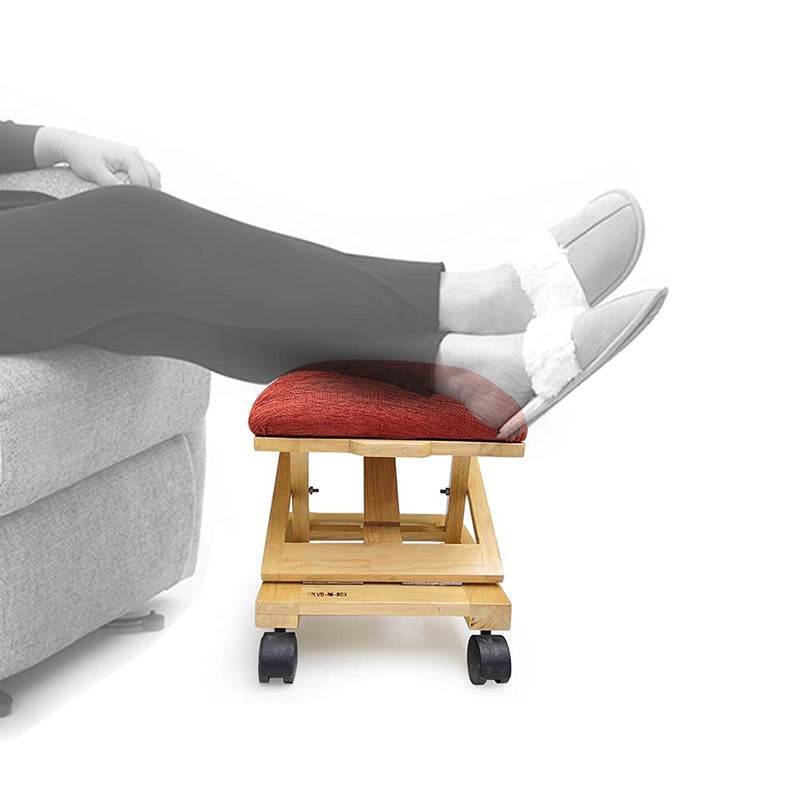 SOLVD-IN-BOX SOLVDINBOX Foot Stool Wooden with Cushion Adjustable Foot Rest Under Desk Foot Rest Stool Seating Stool Fabric Upholstered Foam Ottoman Footrest Stool with Wheels for Living Room Ergonomic Footrest - Image 1