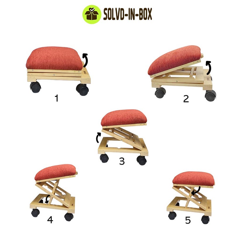 SOLVD-IN-BOX SOLVDINBOX Foot Stool Wooden with Cushion Adjustable Foot Rest Under Desk Foot Rest Stool Seating Stool Fabric Upholstered Foam Ottoman Footrest Stool with Wheels for Living Room Ergonomic Footrest - Image 3