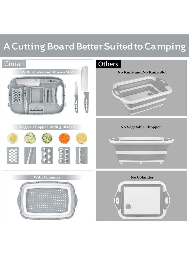Gintan Camping Cutting Board, 9-in-1 Collapsible Chopping Board with Colander, Gifts for Campers Happy Camper,Camping Accessories for RV Campers (Gray) - Image 4