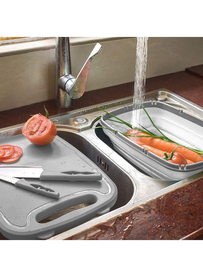 Gintan Camping Cutting Board, 9-in-1 Collapsible Chopping Board with Colander, Gifts for Campers Happy Camper,Camping Accessories for RV Campers (Gray) - Image 3