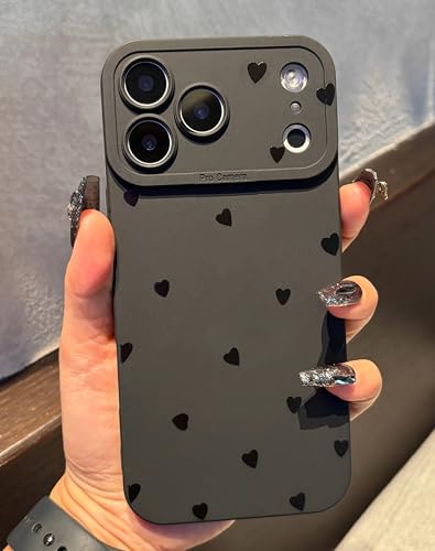 Jusnfu for iPhone 17 Pro Case 6.3 Inch 2025, Aesthetic Hearts Goth Phone Case for Women Girls Men, Slim Silicone Protective Phone Cover for iPhone 17 Pro, Black Hearts - Image 1