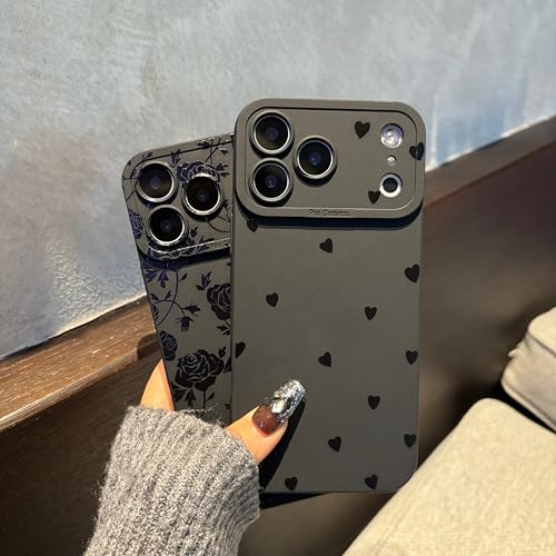 Jusnfu for iPhone 17 Pro Case 6.3 Inch 2025, Aesthetic Hearts Goth Phone Case for Women Girls Men, Slim Silicone Protective Phone Cover for iPhone 17 Pro, Black Hearts - Image 2