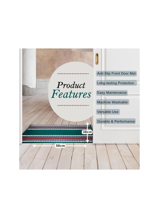 Green Tiger Anti Slip Front Monsoon Doormat (38x58cm)| Living Room Rug Polypropylene Floor Mat for Home|Essential Small Rug for Office, Bedroom & Kitchen| Dark Green, Rectangular - Image 2