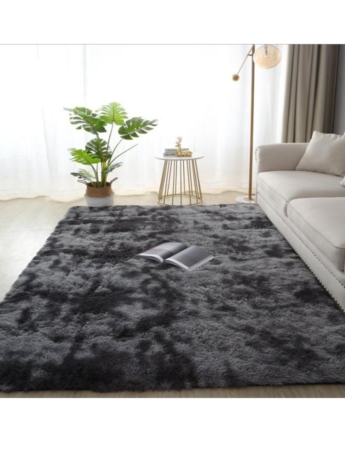 Golden Area Rugs Shaggy Carpet for Living Room Bedroom Large Fluffy Carpet Modern Non-Slip Mat Multisize Rug Indoor Home Decor (Black Gray, 150 x 200cm) - Image 1