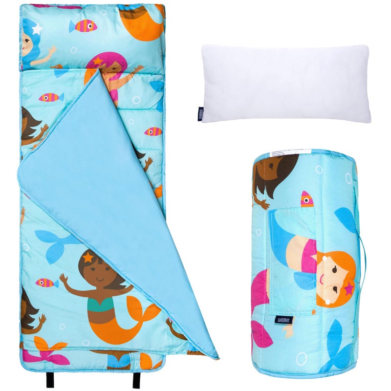 Wildkin Kids Microfiber Nap Mat Soft Sleep Mat with Pillow Ideal for School Travel Mermaid - Image 2