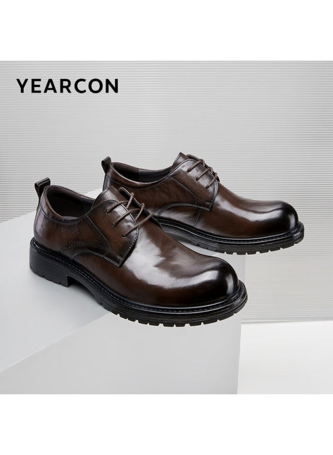 YEARCON Yierkang Men's Business Shoes Classic Leather Derby Shoes Men's Work Wedding Shoes 96156w Brown 44 - Image 1
