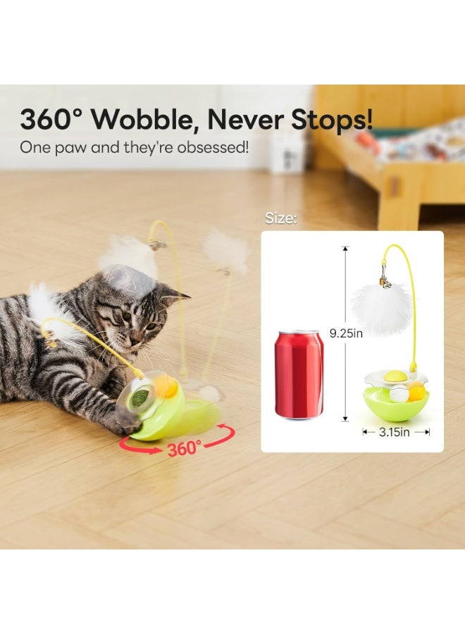 MonaPlay Interactive Cat Toy Wobble Tumbler for Indoor Cats, 3-in-1 Cat Enrichment Toy with Feather Wand, Catnip Ball & Rolling Track Balls, Exercise and Self-Play Toy for Kittens and Adult Cats - Image 3
