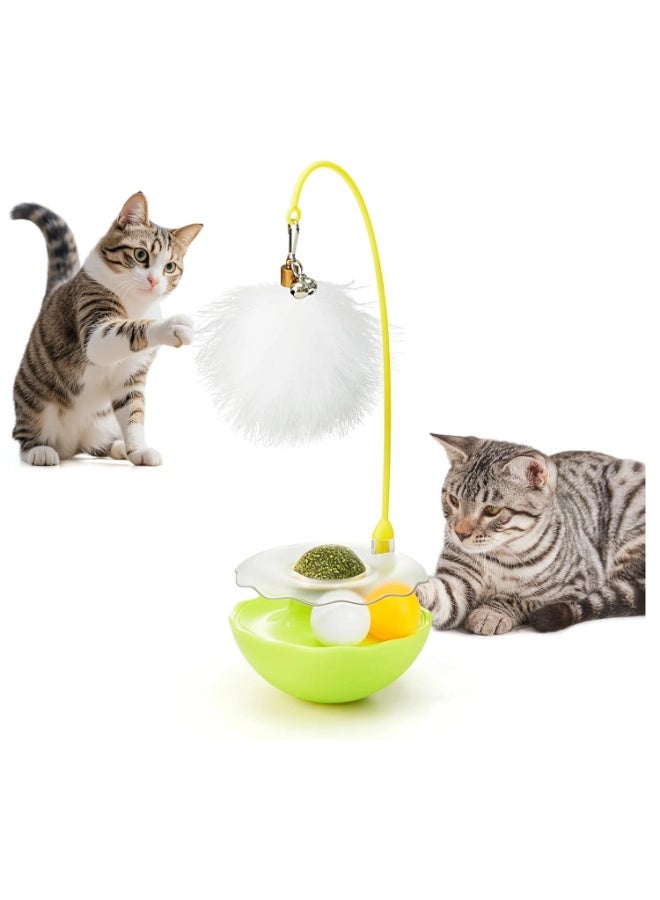 MonaPlay Interactive Cat Toy Wobble Tumbler for Indoor Cats, 3-in-1 Cat Enrichment Toy with Feather Wand, Catnip Ball & Rolling Track Balls, Exercise and Self-Play Toy for Kittens and Adult Cats - Image 1