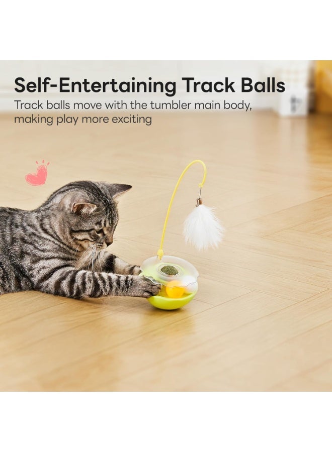 MonaPlay Interactive Cat Toy Wobble Tumbler for Indoor Cats, 3-in-1 Cat Enrichment Toy with Feather Wand, Catnip Ball & Rolling Track Balls, Exercise and Self-Play Toy for Kittens and Adult Cats - Image 5