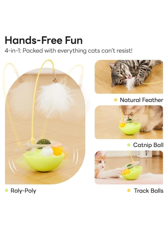 MonaPlay Interactive Cat Toy Wobble Tumbler for Indoor Cats, 3-in-1 Cat Enrichment Toy with Feather Wand, Catnip Ball & Rolling Track Balls, Exercise and Self-Play Toy for Kittens and Adult Cats - Image 2