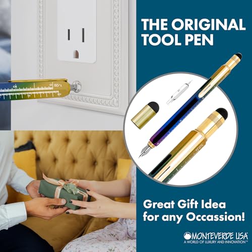 MONTEVERDE USA 9-in-1 Tool Fountain Pen in Rainbow – Stub Nib, PVD-Coated Multifunctional Pen with Stylus, Screwdrivers, Level, and Ruler – Exclusive Collection, Ideal Gift for Calligraphers - Image 5