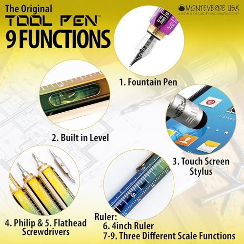 MONTEVERDE USA 9-in-1 Tool Fountain Pen in Rainbow – Stub Nib, PVD-Coated Multifunctional Pen with Stylus, Screwdrivers, Level, and Ruler – Exclusive Collection, Ideal Gift for Calligraphers - Image 2