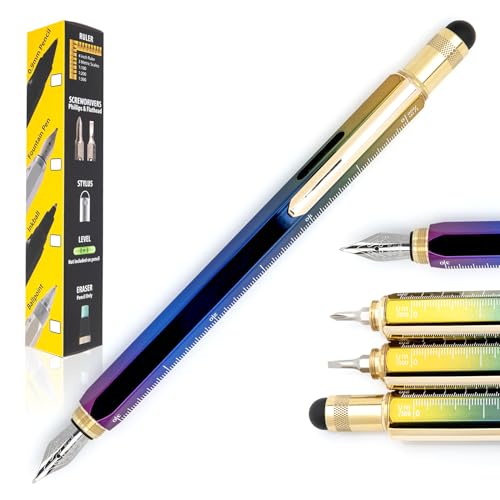 MONTEVERDE USA 9-in-1 Tool Fountain Pen in Rainbow – Stub Nib, PVD-Coated Multifunctional Pen with Stylus, Screwdrivers, Level, and Ruler – Exclusive Collection, Ideal Gift for Calligraphers - Image 1