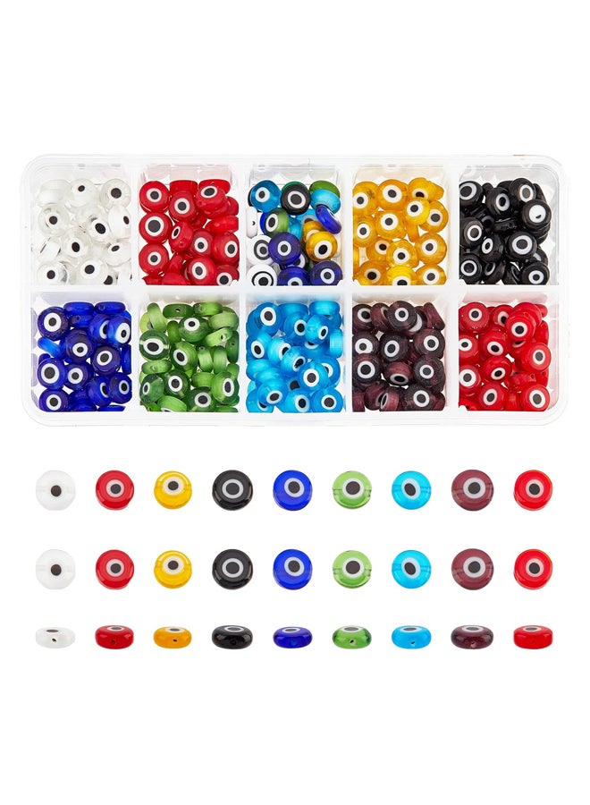 350 Pcs 8mm Lampwork Evil Eye Beads, 9 Colors Real Glass Turkish Beads, DIY Crafts Flat Round Handmade Evil Eye Spacer Beads with Container for DIY Bracelets Necklace Jewelry Making  - Image 4