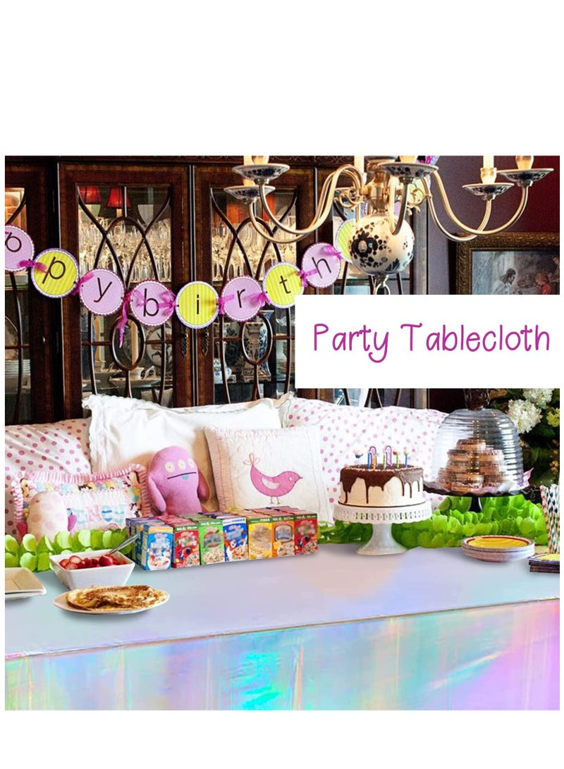 Excefore 3 Pack Iridescence Plastic Tablecloths, Shiny Disposable Rectangle Table Covers, Iridescent Table Cloth for Wedding Party Birthday  Baby Shower Decoration, 54 x 108 - Image 4