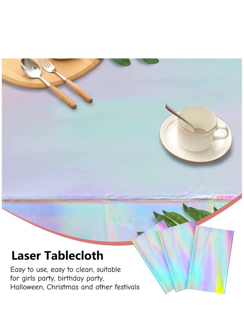 Excefore 3 Pack Iridescence Plastic Tablecloths, Shiny Disposable Rectangle Table Covers, Iridescent Table Cloth for Wedding Party Birthday  Baby Shower Decoration, 54 x 108 - Image 3