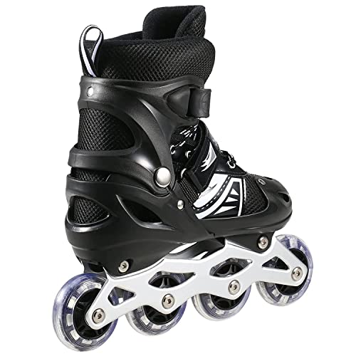 LONGMIRE Inline Skates Size Adjustable All Pure PU Strong Wheels Aluminium with LED Flash Light on Wheels, Skating Boy Age Group 6-15 Years Big Size (39-42)(Black) - Image 4
