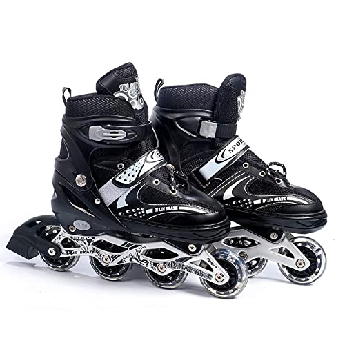 LONGMIRE Inline Skates Size Adjustable All Pure PU Strong Wheels Aluminium with LED Flash Light on Wheels, Skating Boy Age Group 6-15 Years Big Size (39-42)(Black) - Image 2