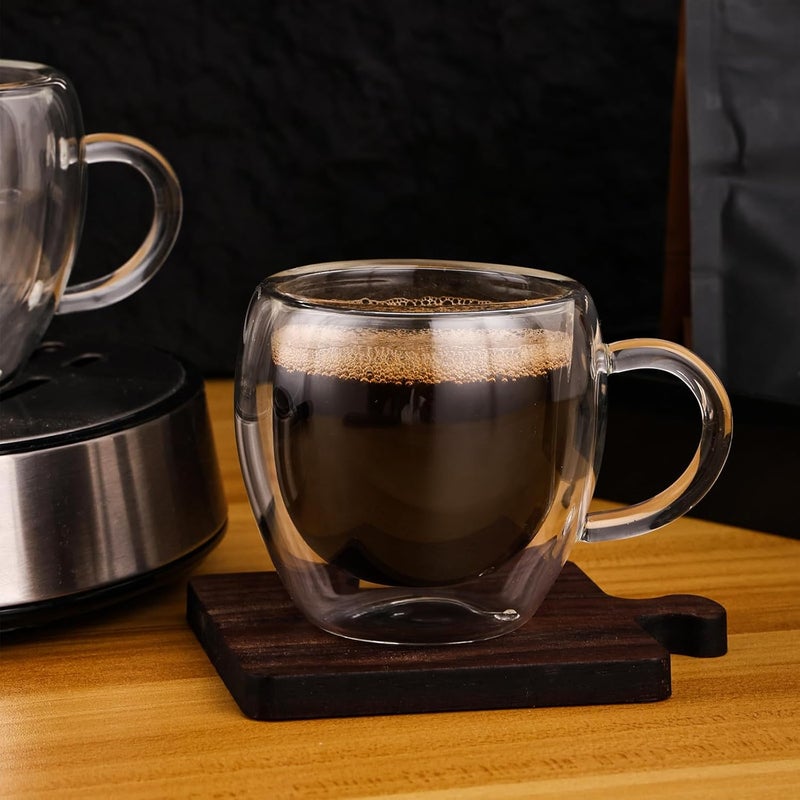 Wells 2.5oz Espresso Cups Set of 4 with Handle, Espresso Shot Glasses, Expresso Shots Cup,Clear Double Wall Insulated Espresso Mugs,Tazas de Cafe Expreso, Suit for Espresso Machine, Espresso Essentials - Image 4