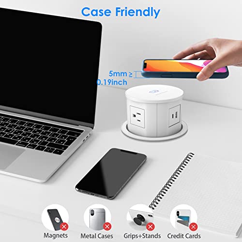 ANNQUAN 4.75inch Pop Up Outlet for Countertop with 15W Wireless Charger,4 Outlet,1 USB-C,1 USB-A,Pop Up Power Outlet for Table Workbench Nightstand - Image 5