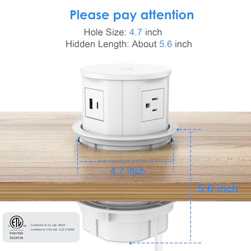 ANNQUAN 4.75inch Pop Up Outlet for Countertop with 15W Wireless Charger,4 Outlet,1 USB-C,1 USB-A,Pop Up Power Outlet for Table Workbench Nightstand - Image 2