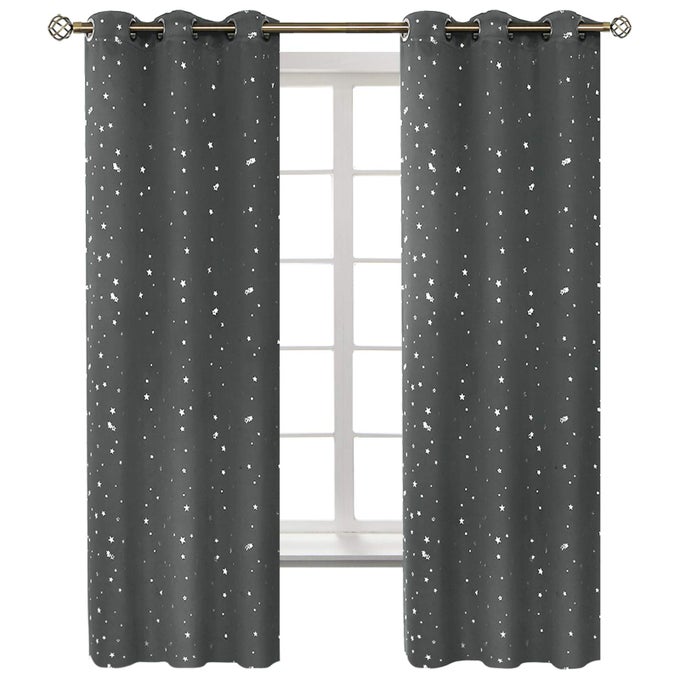 KIDS BLACKOUT CURTAINS FOR BEDROOM GROMMET THERMAL INSULATED SILVER STAR PRINT ROOM DARKENING CURTAINS FOR LIVING ROOM SET OF 2 PANELS 42 X 63 INCH DARK GREY