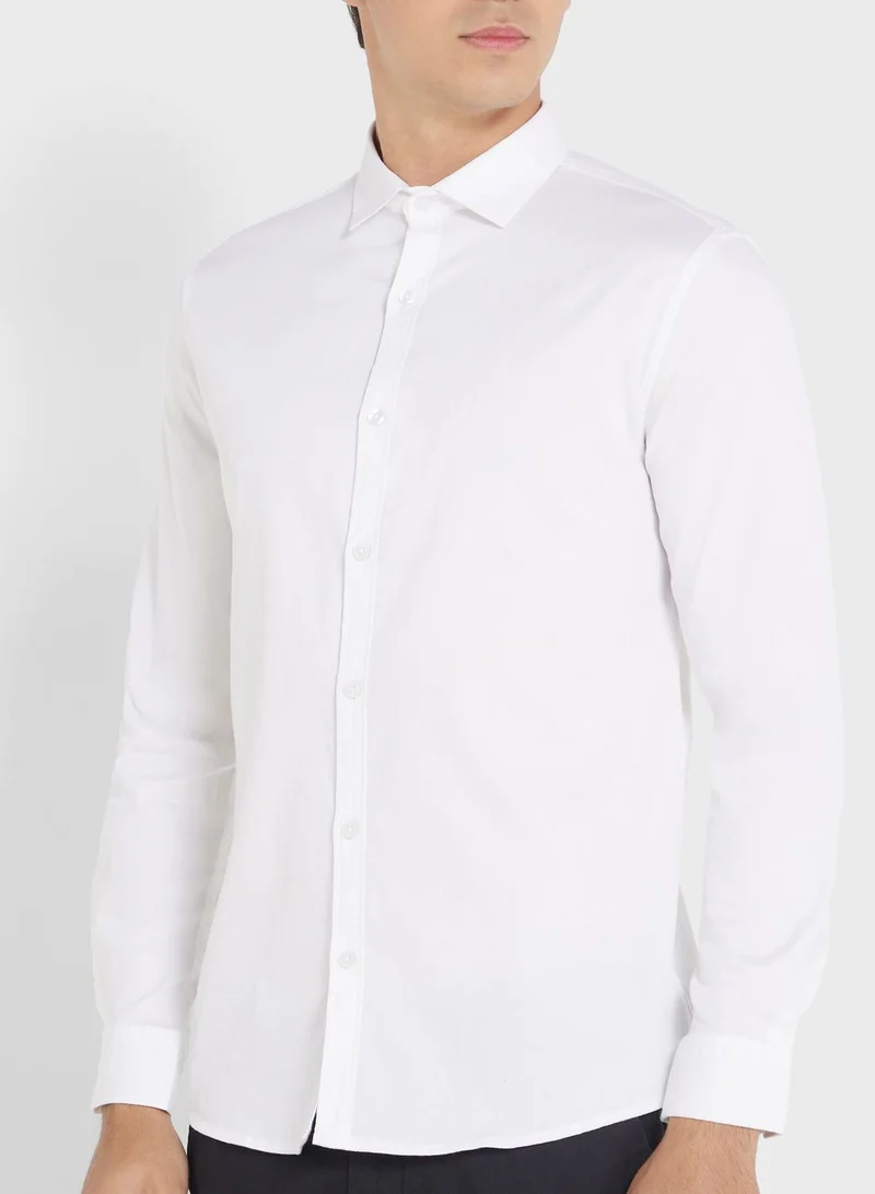 Robert Wood Men White Regular Fit Solid Casual Sustainable Shirt