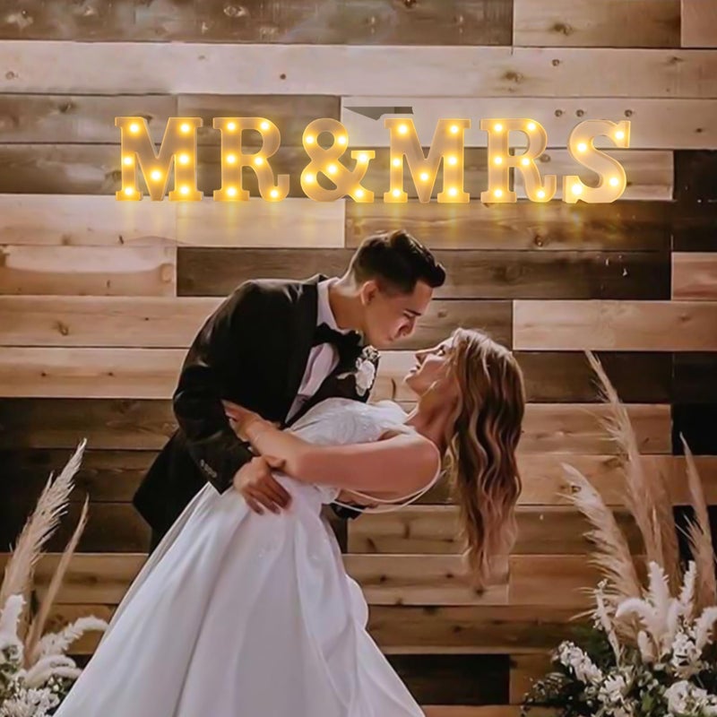 JUSTOTRY 6Pcs Mr & Mrs LED Light Up Letters, 6.2 Inch Shiny Freestanding Mr and Mrs Sign Lights for Marriage Anniversary Celebration Engagement Banquet Wedding Table Decoration (Warm White) - Image 4