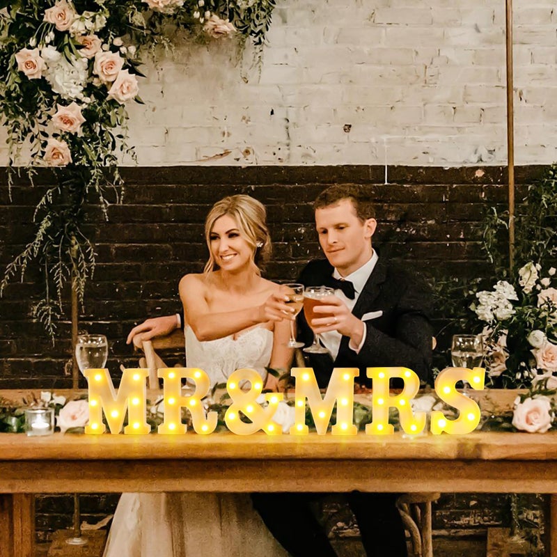 JUSTOTRY 6Pcs Mr & Mrs LED Light Up Letters, 6.2 Inch Shiny Freestanding Mr and Mrs Sign Lights for Marriage Anniversary Celebration Engagement Banquet Wedding Table Decoration (Warm White) - Image 5