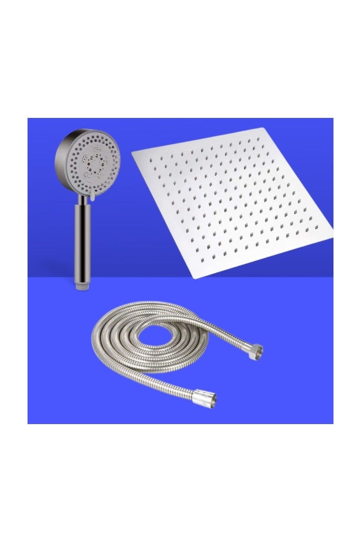 شمس طاسة دش مربعة 20*20 سم + هاند دش ستانلس (امان اكثر) +خرطوم دش 1.45 متر  - Image 1