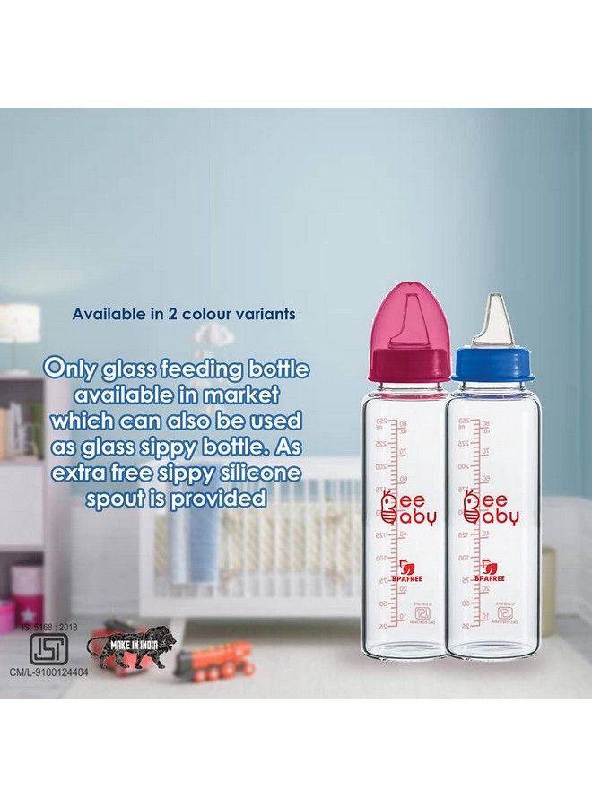 Beebaby Advance+ 2 In 1 Slim Neck Glass Feeding Bottle To Sippy Glass Bottle With Anticolic Silicone Nipple & Silicone Sippy Spout. (250 Ml 8 Oz.) (Blue) 8 Months + - Image 5