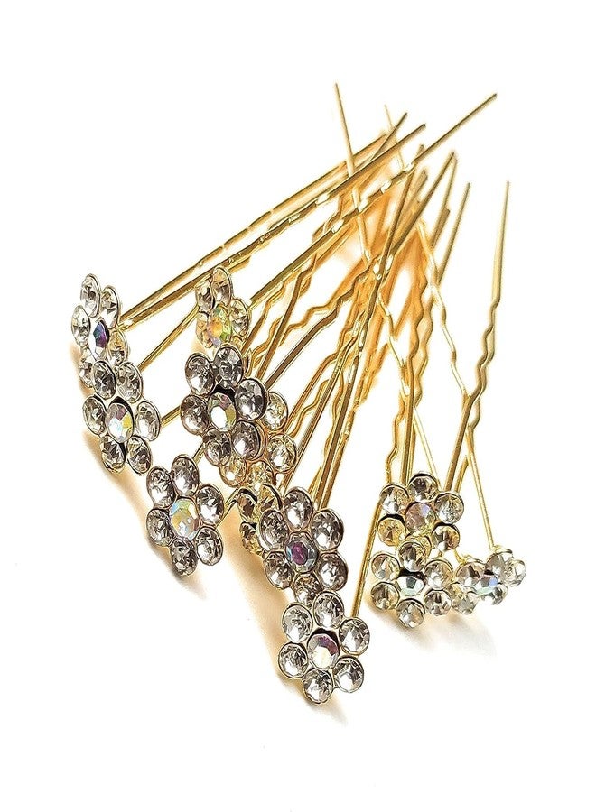 JAGMOOLYA PRODUCTS Crystal Flower Juda Hair Pins Rhinestone Hair Clips for Bridal Wedding Women Hair Accessories | Silver White (PACK OF 24) - Image 1