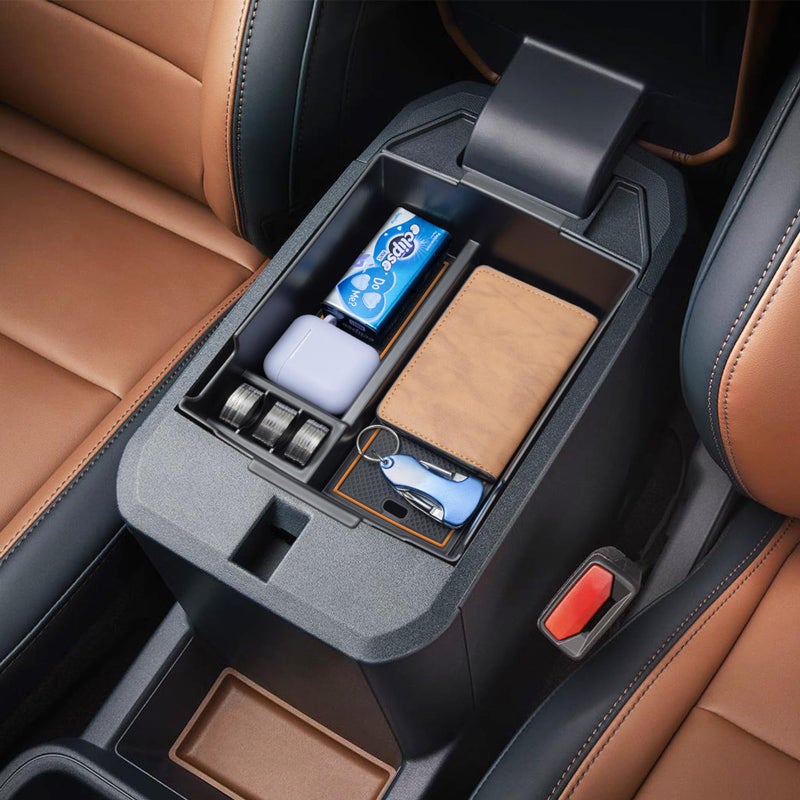 TOPINSTALL Orange Organizer Compatible with 20222025 Maverick Accessories XL XLT Lariat Pickup Truck Center Console Storage Box Box Coin Container