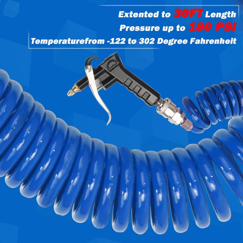 Boeray Heavy Duty Truck Air Duster Blow Gun Cleaning with 9 Meter Long Coil and 2 interchangeable nozzle tips- Blue Air Seat Blow Gun Kit - Image 3
