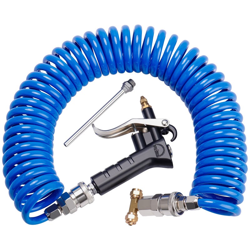Boeray Heavy Duty Truck Air Duster Blow Gun Cleaning with 9 Meter Long Coil and 2 interchangeable nozzle tips- Blue Air Seat Blow Gun Kit - Image 1