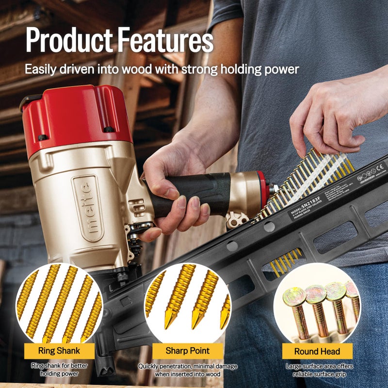 meite 21 Degree Framing Nails 3 Inch 0.120'' Ring Shank Galvanized Plastic Collated Nails, Full Round Head Structural Nails for Framing Nailer Gun on Truss Assembly and Subfloors 1,000PCS - Image 4