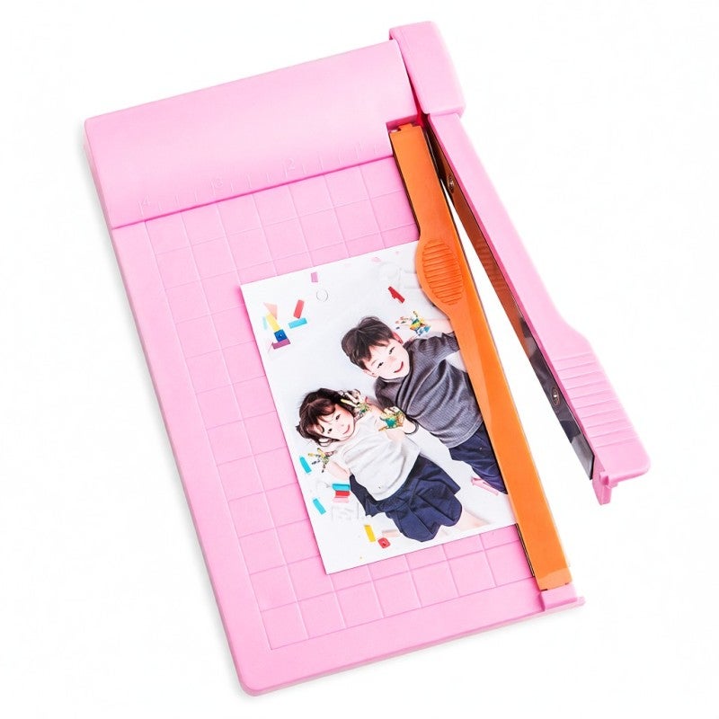 Kw-trio A5 Paper Cutter Mini Guillotine Trimmer 160mm Cutting Width Portable ABS Paper Cutter for Laminated Photos Film Cards DIY Craft Home School Studio - Pink Grid Line Panel Cuts Up To 3 Sheets - Image 1