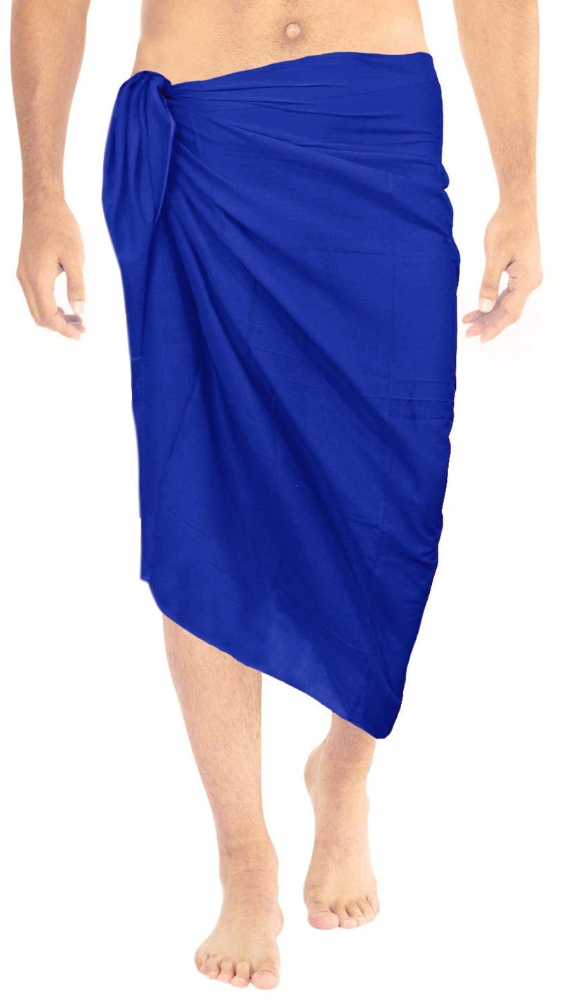 LA LEELA Men's Casual Vacation Sarong Wrap Pareo One Size Blue Plain - Image 3