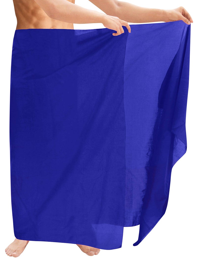 LA LEELA Men's Casual Vacation Sarong Wrap Pareo One Size Blue Plain - Image 1