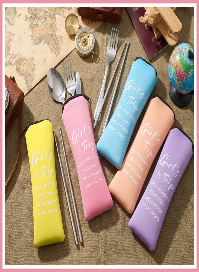 Singhoow 6 Pack Girls Trip Gifts Portable Travel Cutlery Set with Case Girls Trip Favors for Sisters Friends Bestie Bachelorette Travel Gifts Reusable Flatware Sets - Image 3
