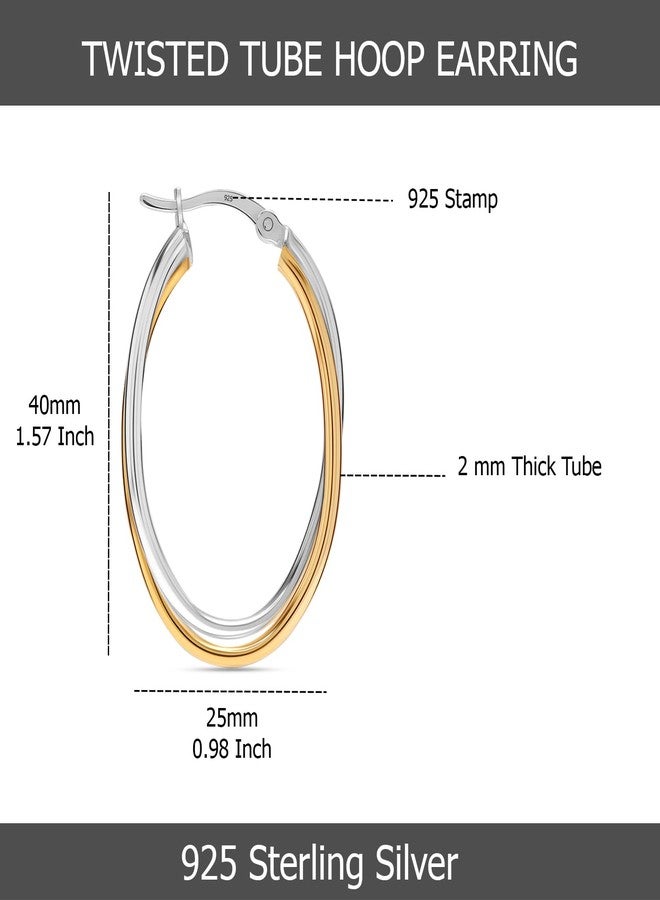 ليكالا أقراط حلقية ثنائية اللون من الفضة الإسترليني عيار 925 من LeCalla للنساء | أقراط حلقية كبيرة بيضاوية الشكل متشابكة مطلية بالذهب عيار 14 قيراطًا، 40 مم، فضة إسترليني، بدون أحجار كريمة - Image 5