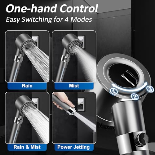 Luxsego High Pressure Shower Heads with Scalp Massager Shampoo Brush for Skin & Hair Care, Filtered Shower Head with Handheld Sprayer Soften Hard Water, 3 Settings 4 in 1 Detachable Showerhead Set - Image 4