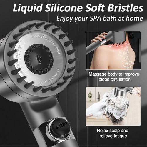 Luxsego High Pressure Shower Heads with Scalp Massager Shampoo Brush for Skin & Hair Care, Filtered Shower Head with Handheld Sprayer Soften Hard Water, 3 Settings 4 in 1 Detachable Showerhead Set - Image 2