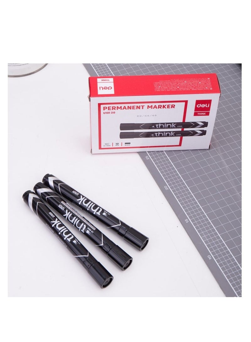 Deli 12 قطعة قلم تحديد دائم بطرف مشطوف حبر أسود - Image 2