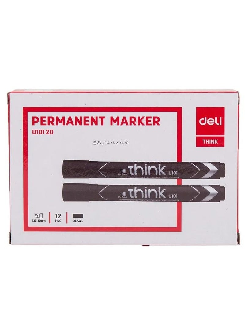 Deli 12 قطعة قلم تحديد دائم بطرف مشطوف حبر أسود - Image 1