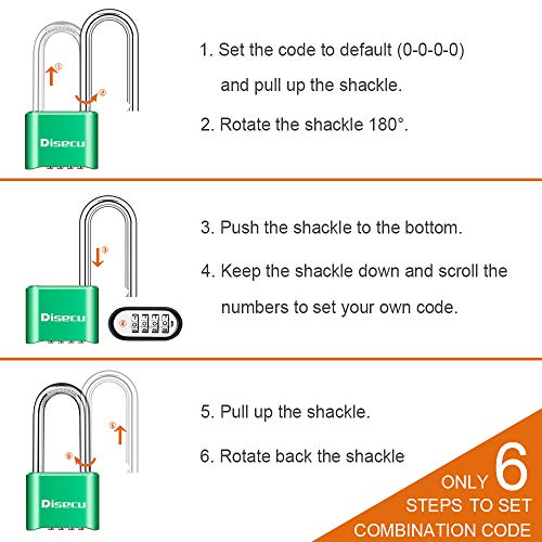Disecu 1 Pack disecu Heavy Duty 4 Digit Combination Lock, 2.5 Inch Long Shackle Outdoor Waterproof Padlock for School Gym Locker, Storage Unit, Fence, Gate, Toolbox (Green) - Image 4