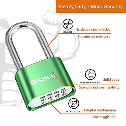 Disecu 1 Pack disecu Heavy Duty 4 Digit Combination Lock, 2.5 Inch Long Shackle Outdoor Waterproof Padlock for School Gym Locker, Storage Unit, Fence, Gate, Toolbox (Green) - Image 3