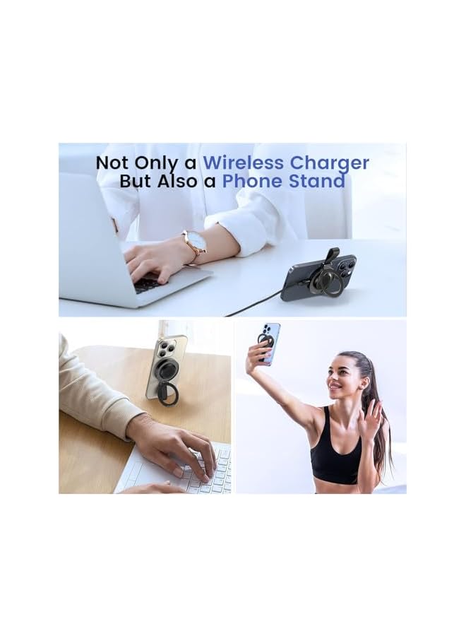 Green Tiger 2-in-1 Magnetic Phone Ring Holder with Wireless Charging, Supports Apple Watch Charging, Magnetic Phone Grip Ring Holder for iPhone 16/15/14/13/12 Pro Max Plus-Black - Image 5