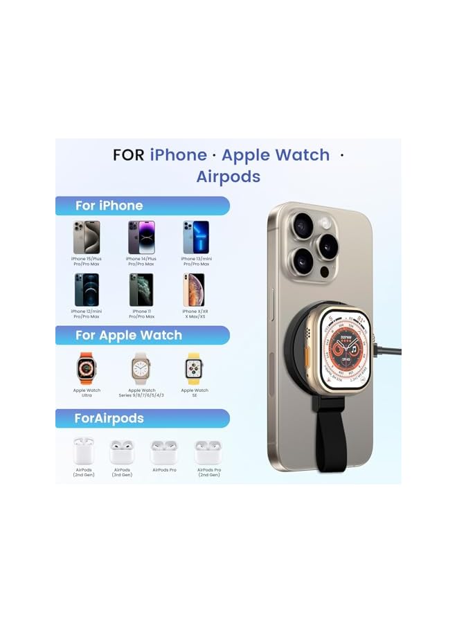 Green Tiger 2-in-1 Magnetic Phone Ring Holder with Wireless Charging, Supports Apple Watch Charging, Magnetic Phone Grip Ring Holder for iPhone 16/15/14/13/12 Pro Max Plus-Black - Image 2